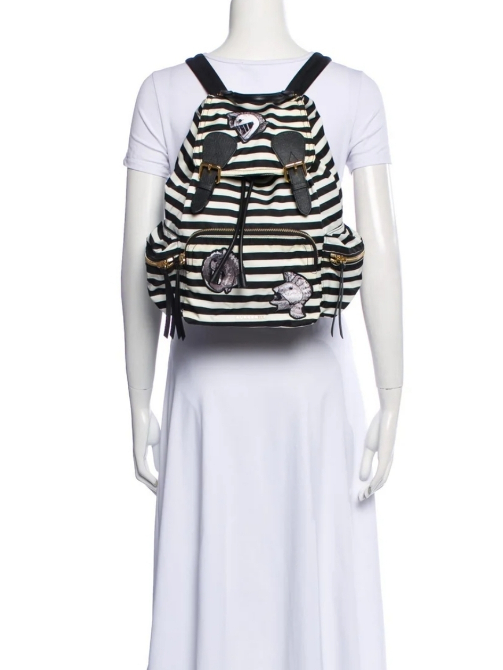 Burberry Black & White Striped Backpack with Embroidered Patches - Picture 2 of 16